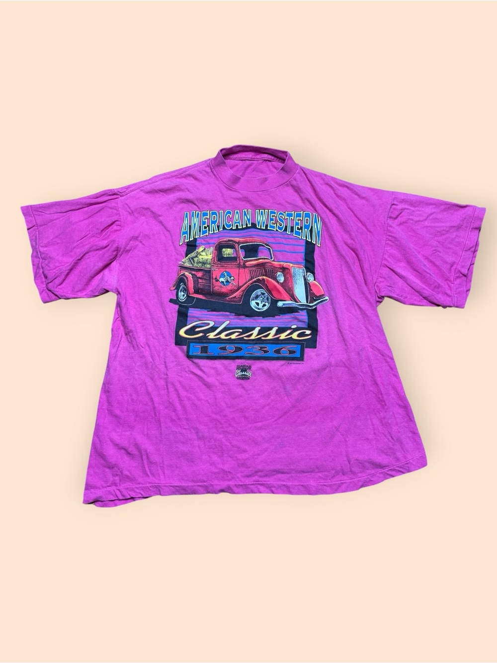 Vintage 1990s T Shirt American Western Classic 1936 Hot Rod Truck XL Pink Vtg